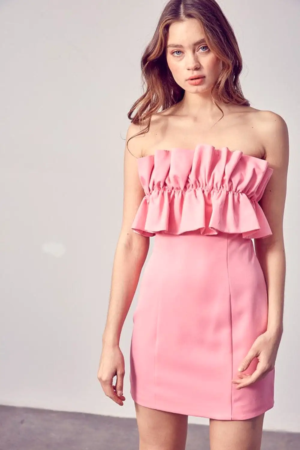 Open Shoulder Ruffle Mini Dress