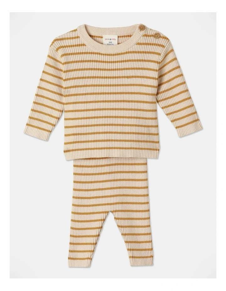 Peta Rib Stripe Top And Legging Set in Mustard