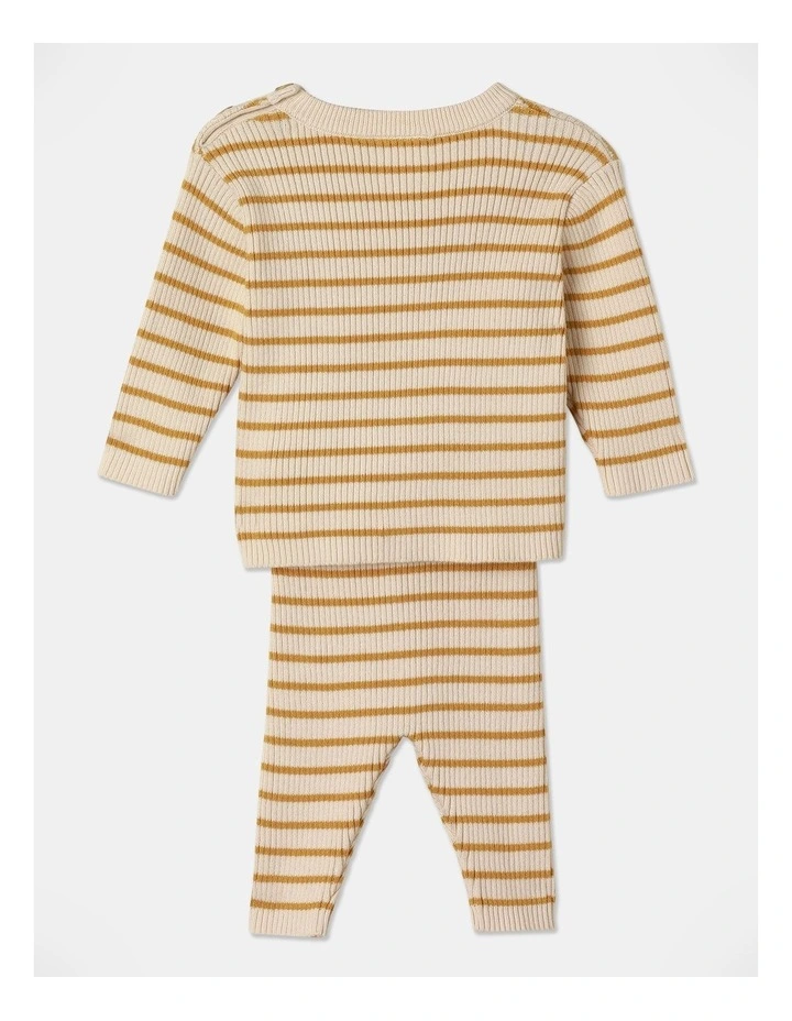 Peta Rib Stripe Top And Legging Set in Mustard