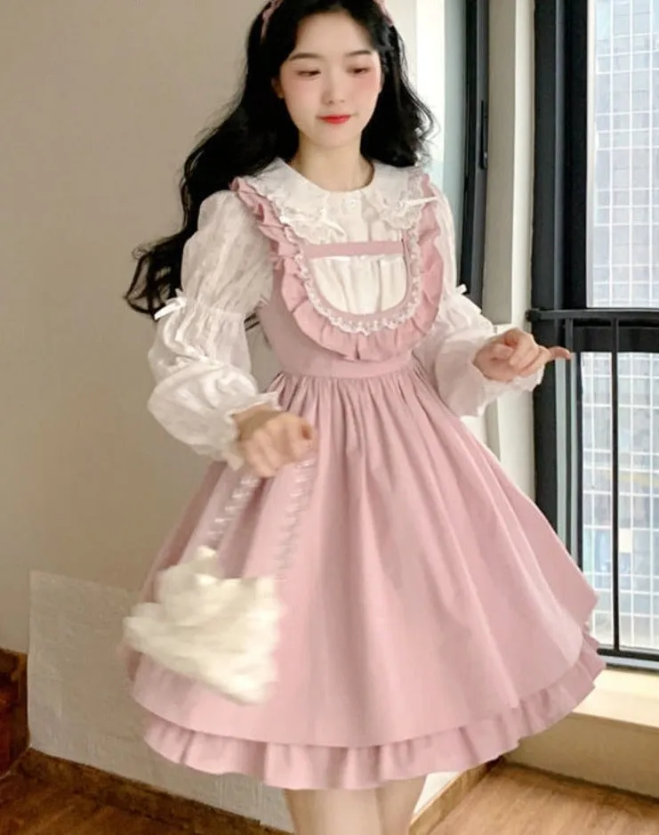 Pink Sweet Strap Summer Elegant Japanese Party Mini Korean Kawaii Lolita Dress