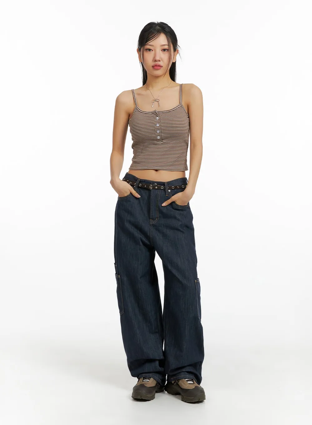 Pocketed Denim Wide Leg Jeans CF423