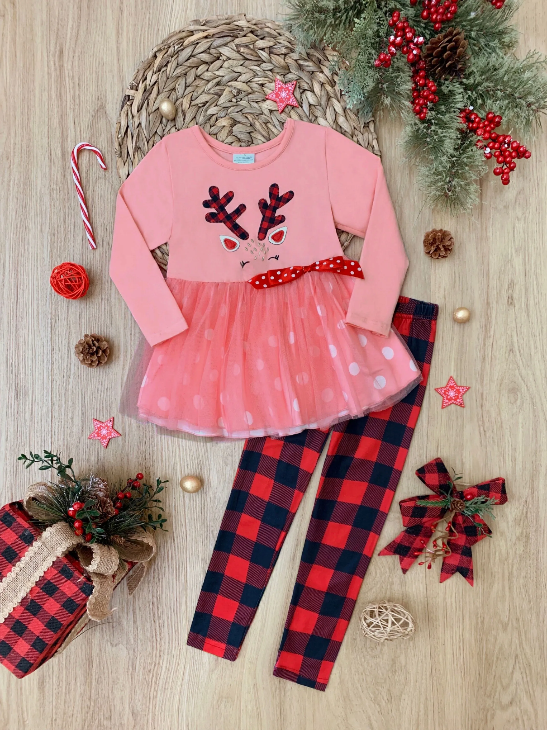 Prancing Reindeer Polka Dot Tutu Tunic and Legging Set