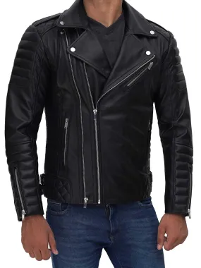 Preston Men's Asymmetrical Black Quilted Leather Biker Jacket