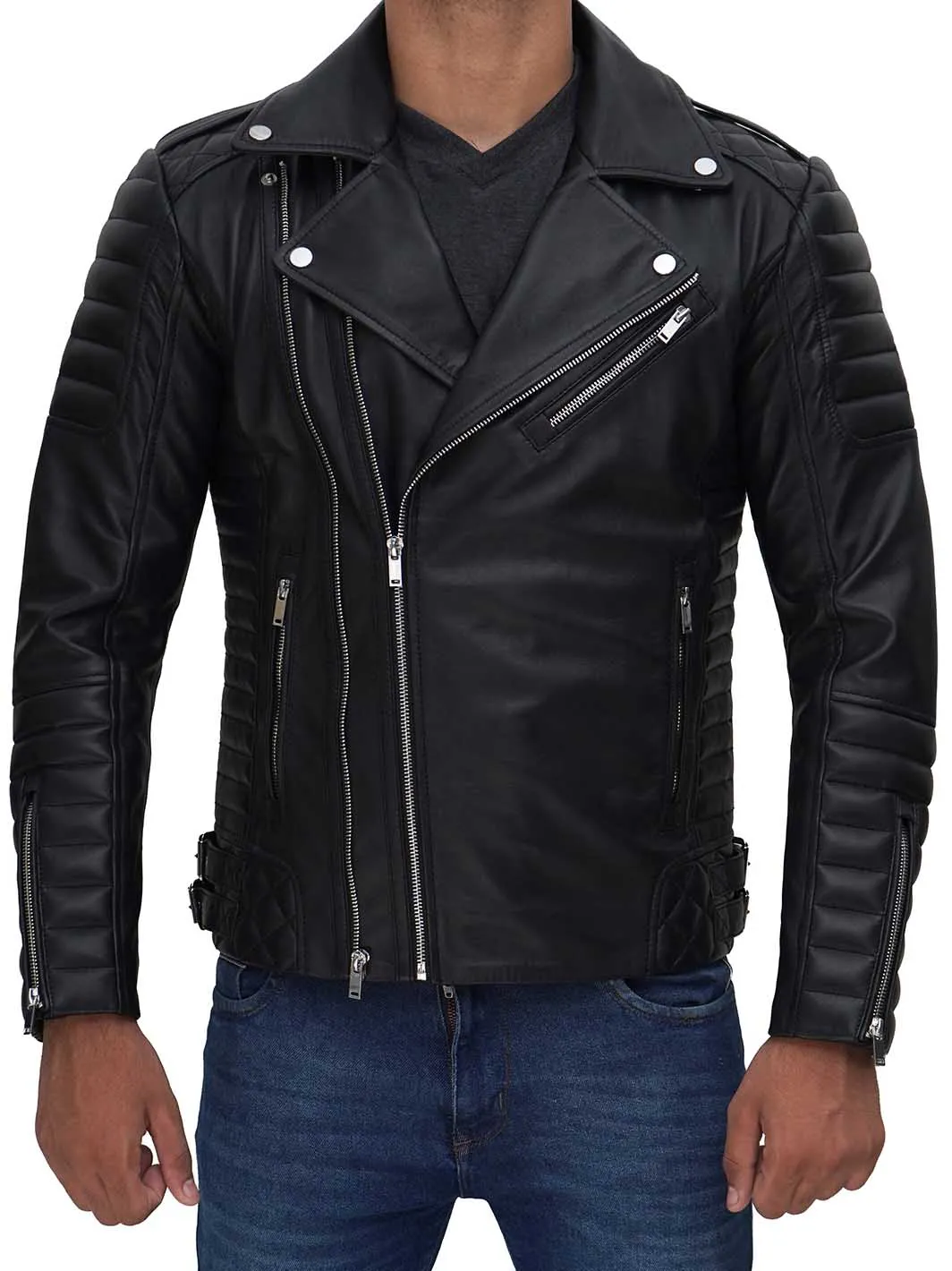 Preston Men's Asymmetrical Black Quilted Leather Biker Jacket