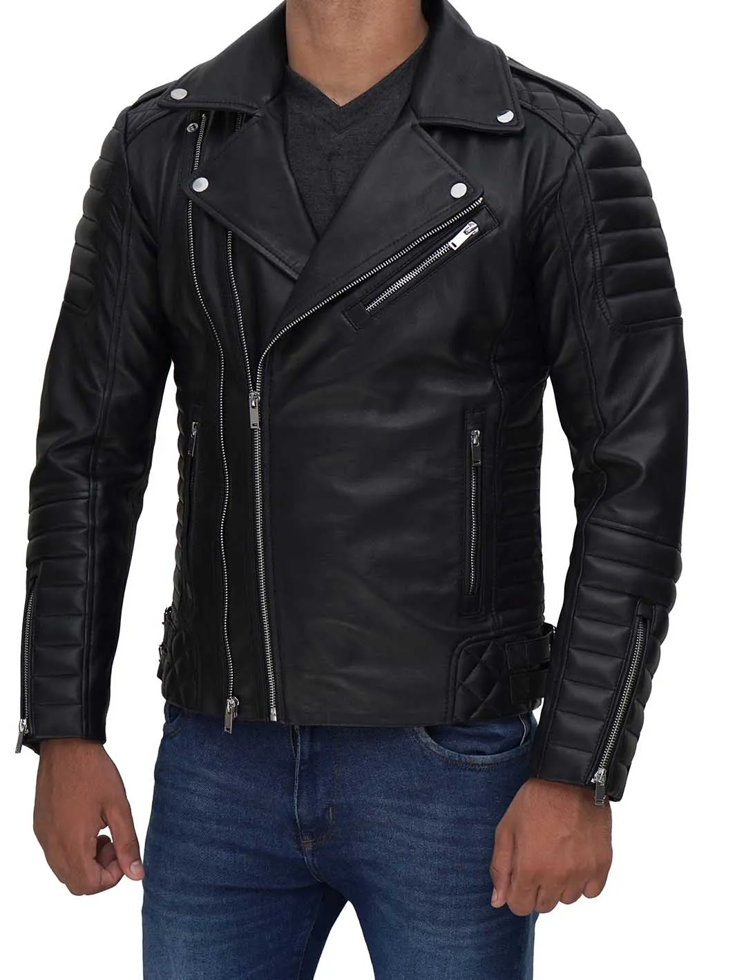 Preston Men's Asymmetrical Black Quilted Leather Biker Jacket