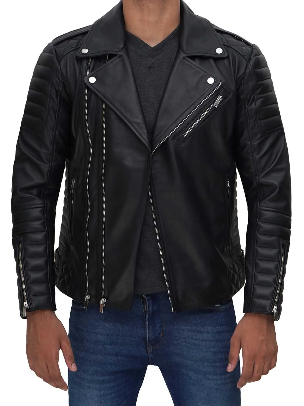 Preston Men's Asymmetrical Black Quilted Leather Biker Jacket