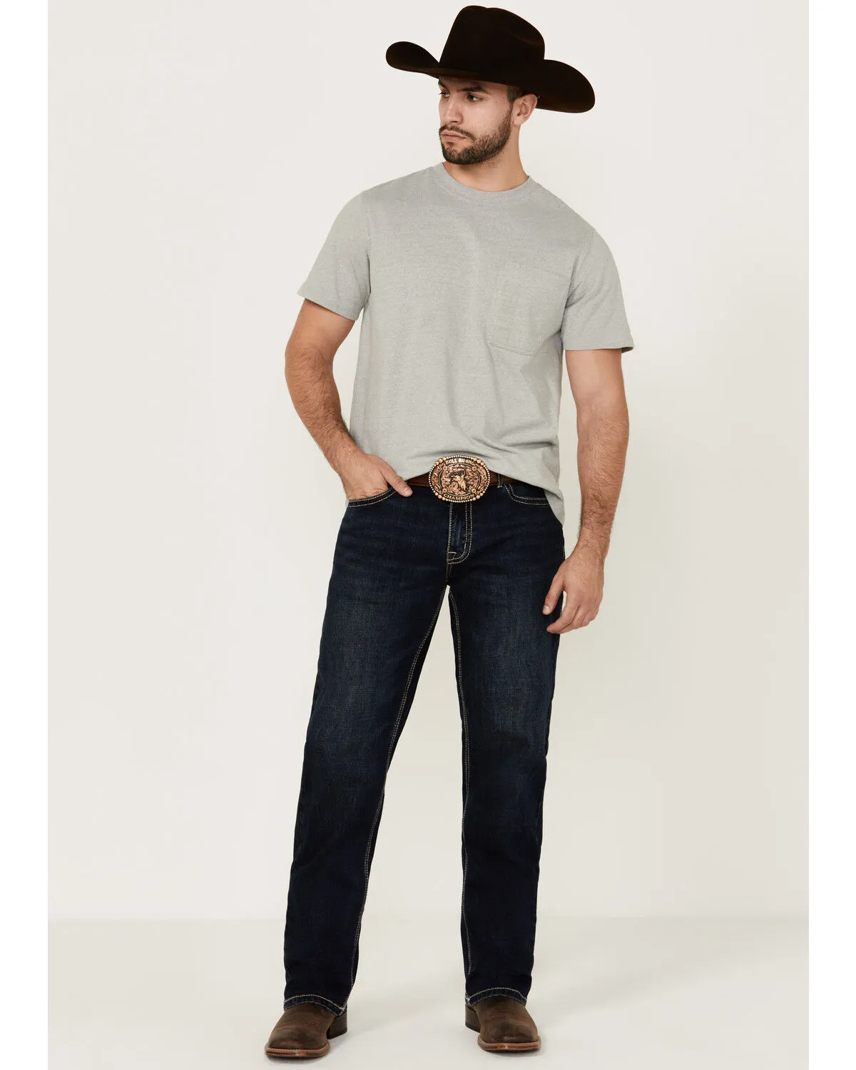 Product Name:  Rock & Roll Denim X Hooey Men's Double Barrel Dark Wash Relaxed Stack Bootcut Reflex Stretch Denim J