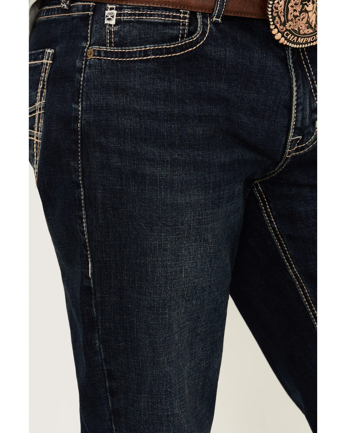 Product Name:  Rock & Roll Denim X Hooey Men's Double Barrel Dark Wash Relaxed Stack Bootcut Reflex Stretch Denim J