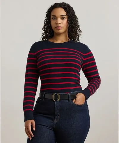 Ralph Lauren Plus Size Striped Crewneck Sweater