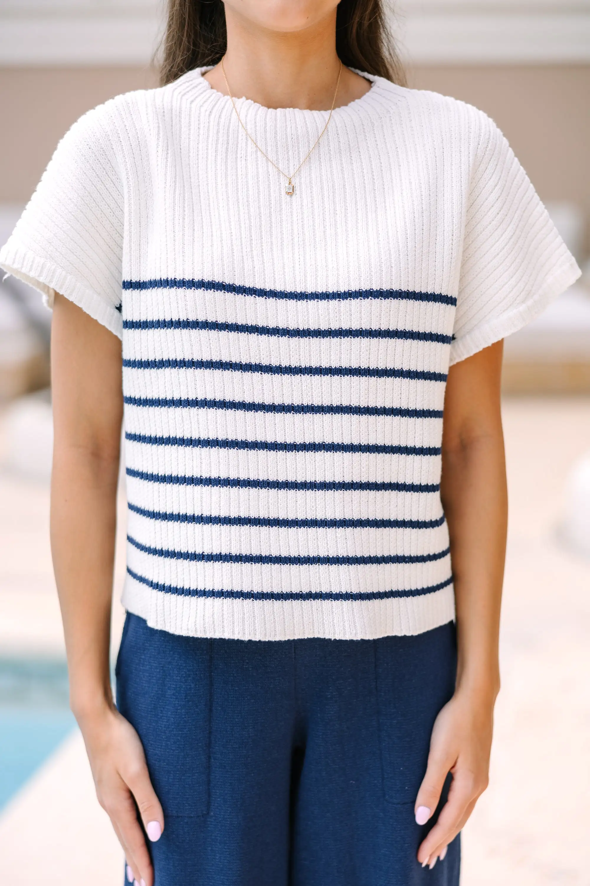 Ready For The Day Navy Blue Striped Sweater