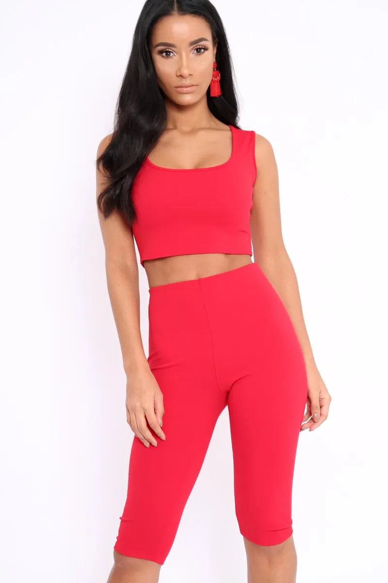 Red Cropped Top and Leggings Co-Ords - Remini