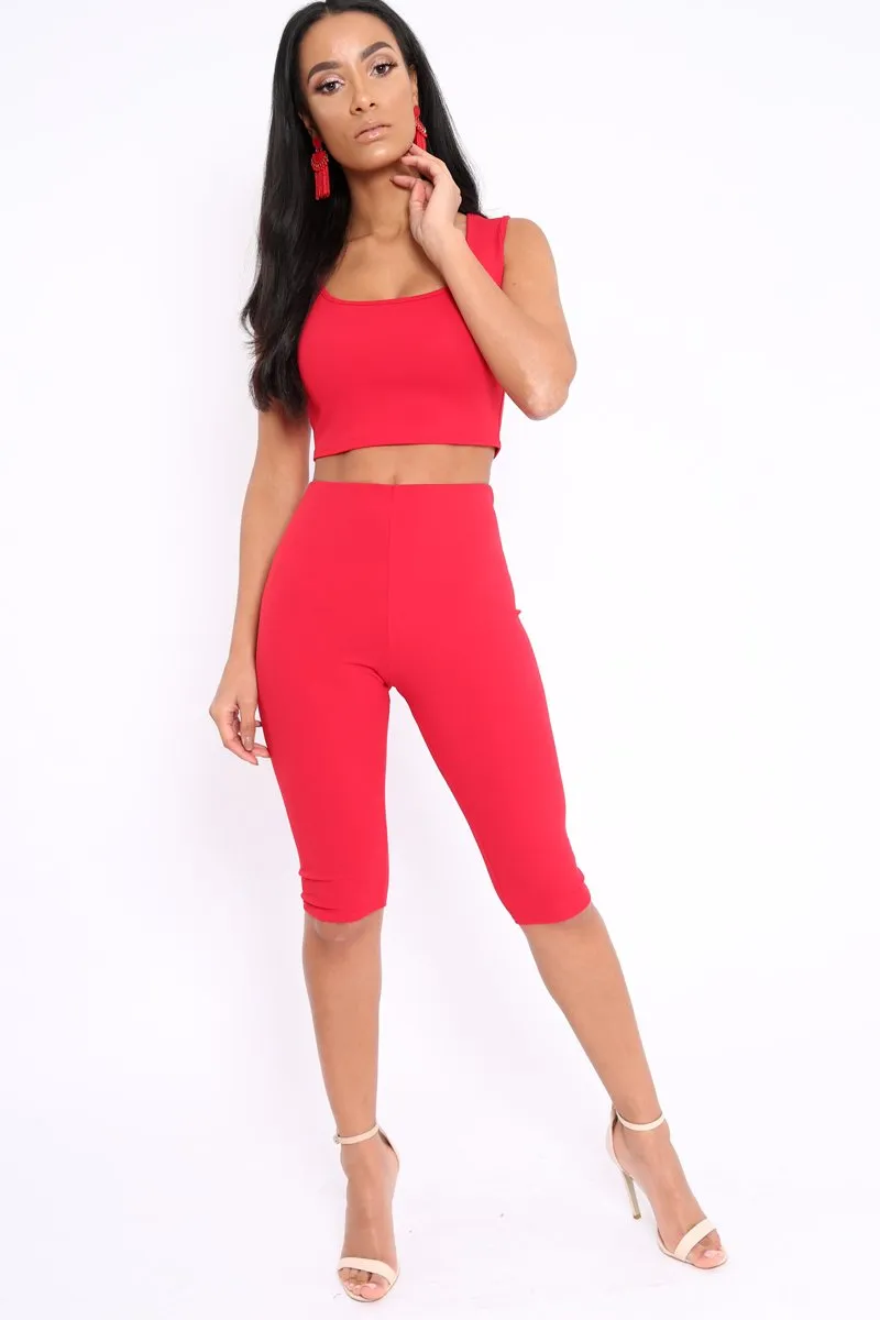 Red Cropped Top and Leggings Co-Ords - Remini