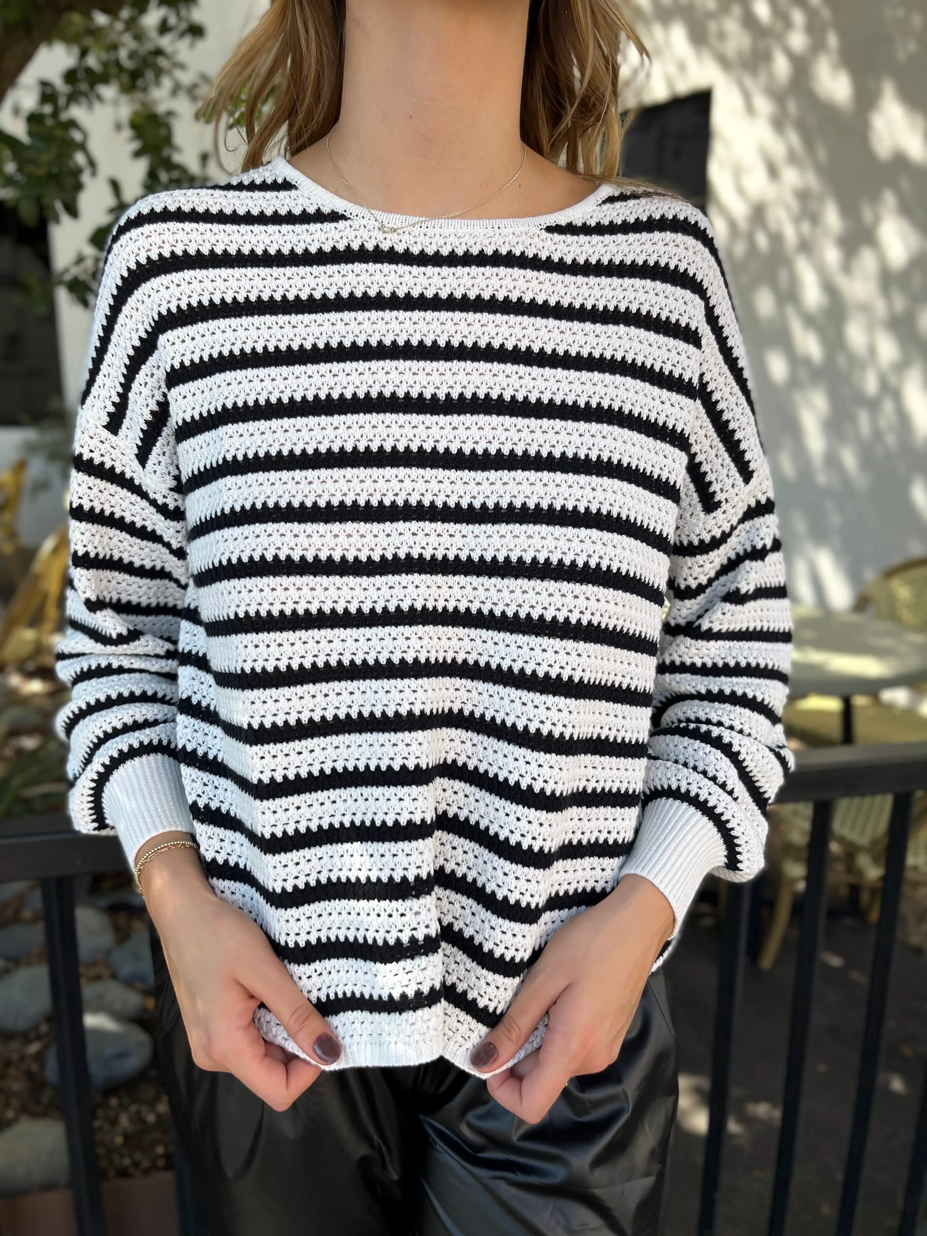 RELAXED STRIPED KNIT SWEATER- BLACK