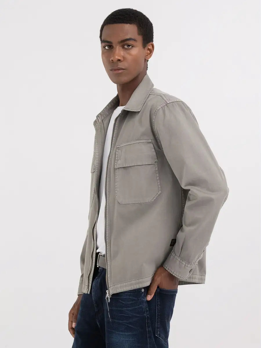 Replay PE24 Camicia Full Zip in Twill Grey Military Man