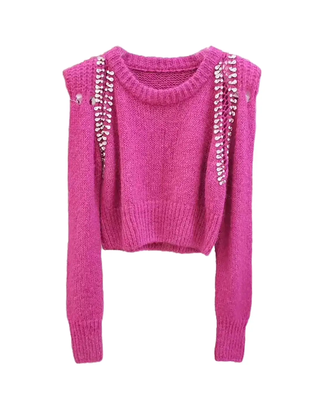 Rhinestone Beaded Short Sweater