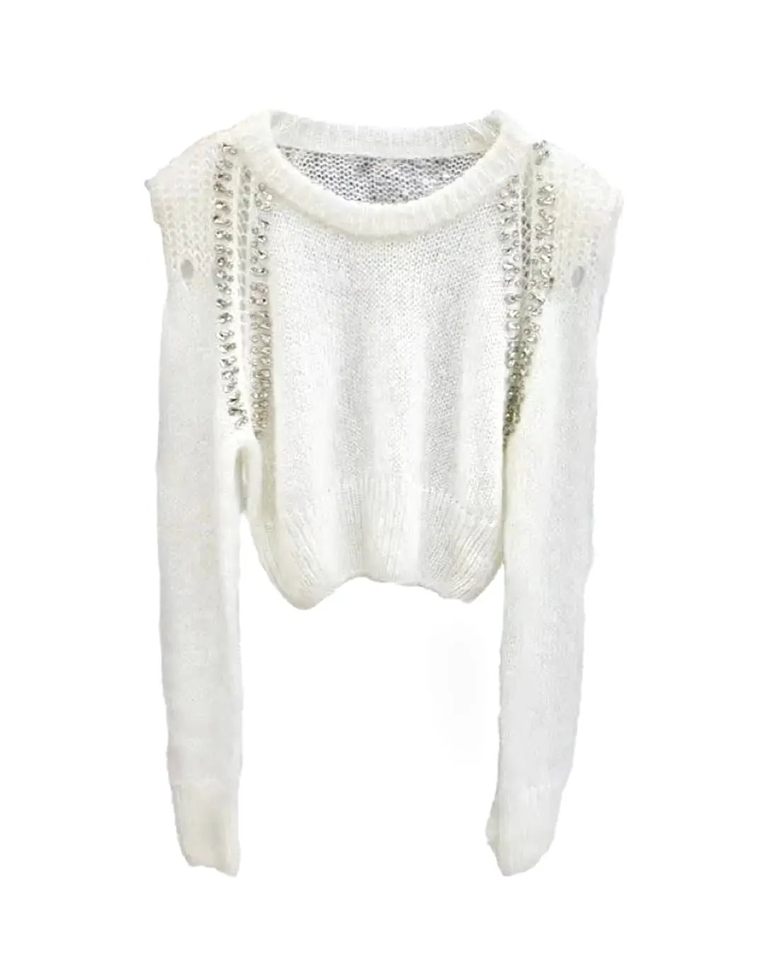 Rhinestone Beaded Short Sweater