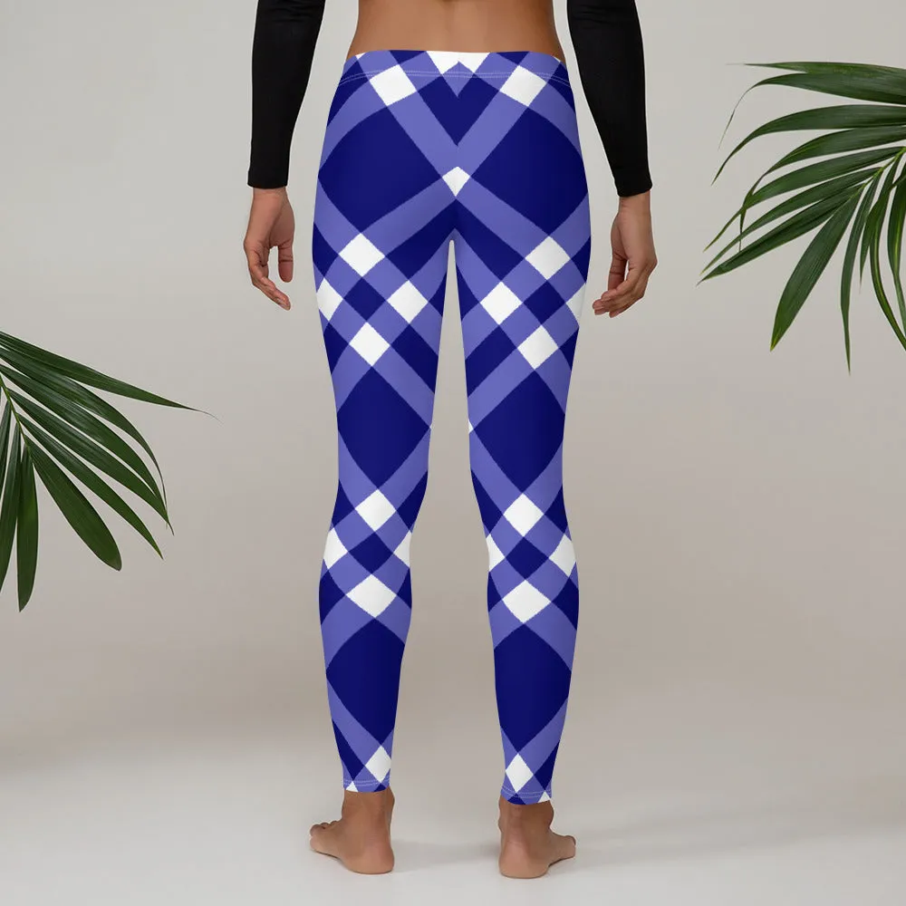 Royal Blue and White Gingham Leggings