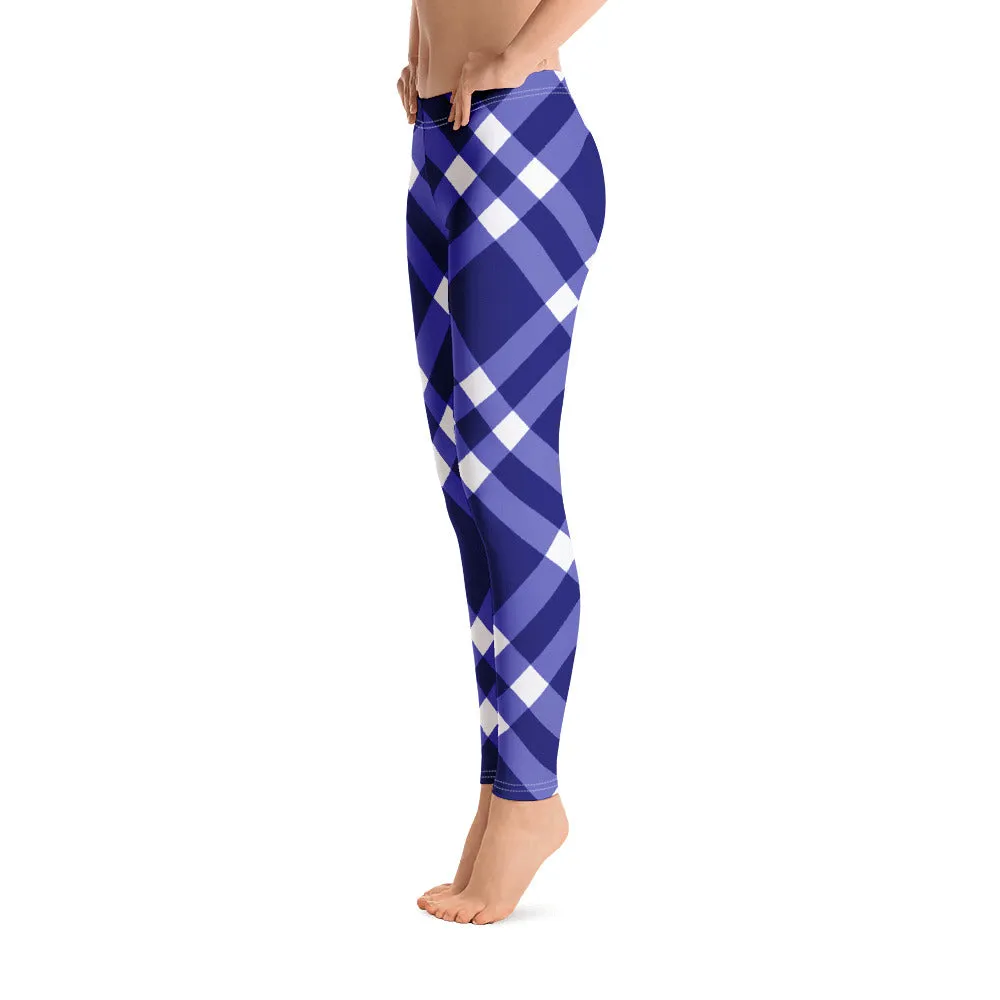 Royal Blue and White Gingham Leggings