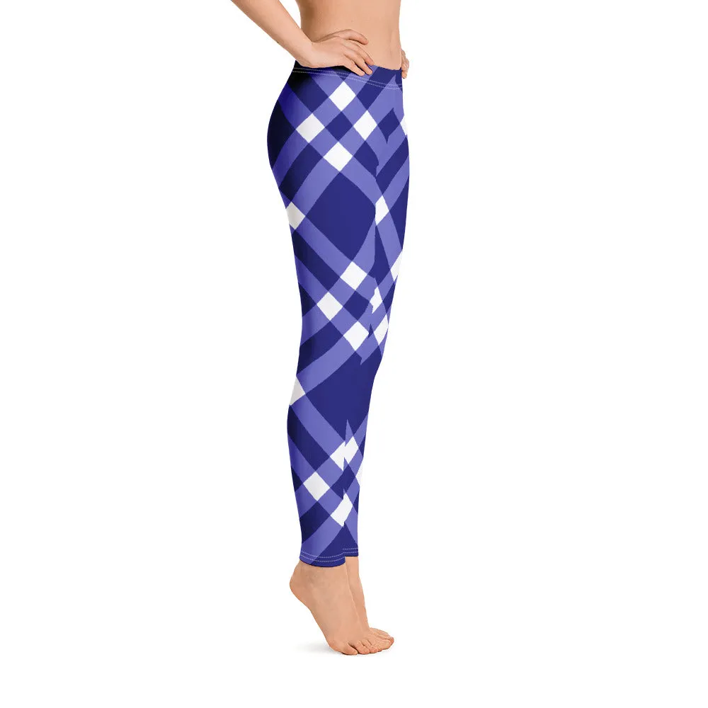 Royal Blue and White Gingham Leggings