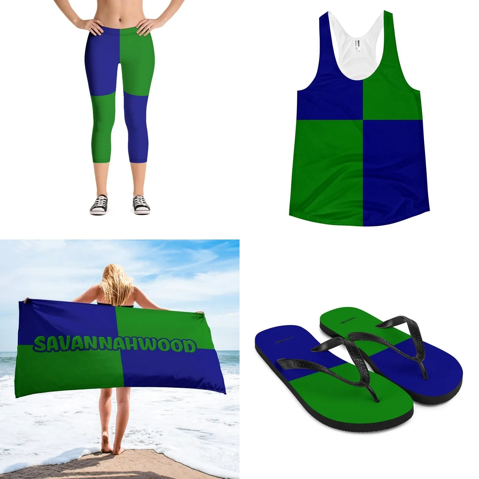 Savannahwood Royal Blue/Green Capri Leggings