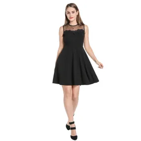 Sexy Black Mini Mesh See Through Patchwork Sleeveless Pinup Swing Pleated Formal Party Dress