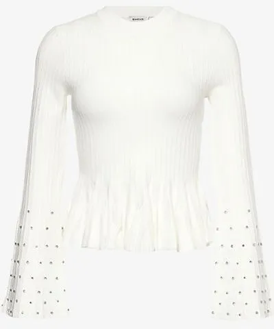 SIMKHAI Womens Ivory Sirena Bell pleated knitted top