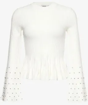 SIMKHAI Womens Ivory Sirena Bell pleated knitted top