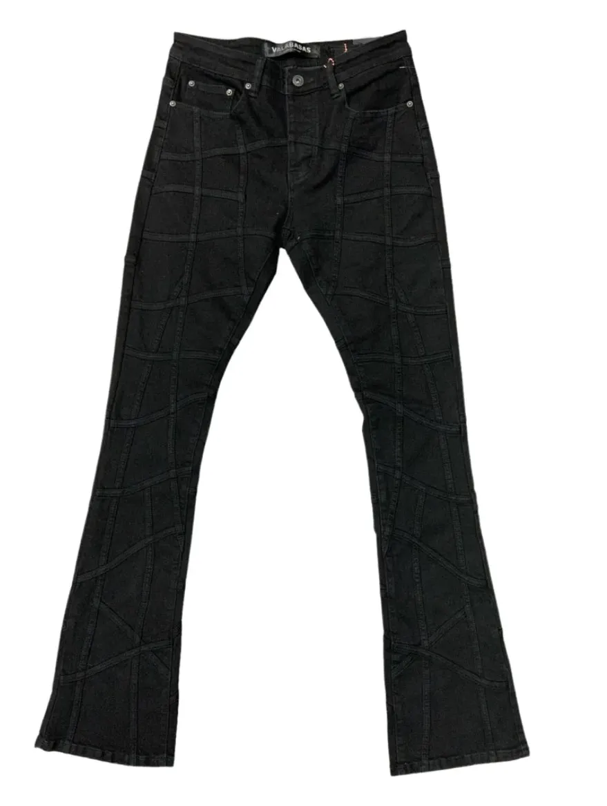 STREAK” FLARED STACK DENIM - BLACK (VLBS6041)