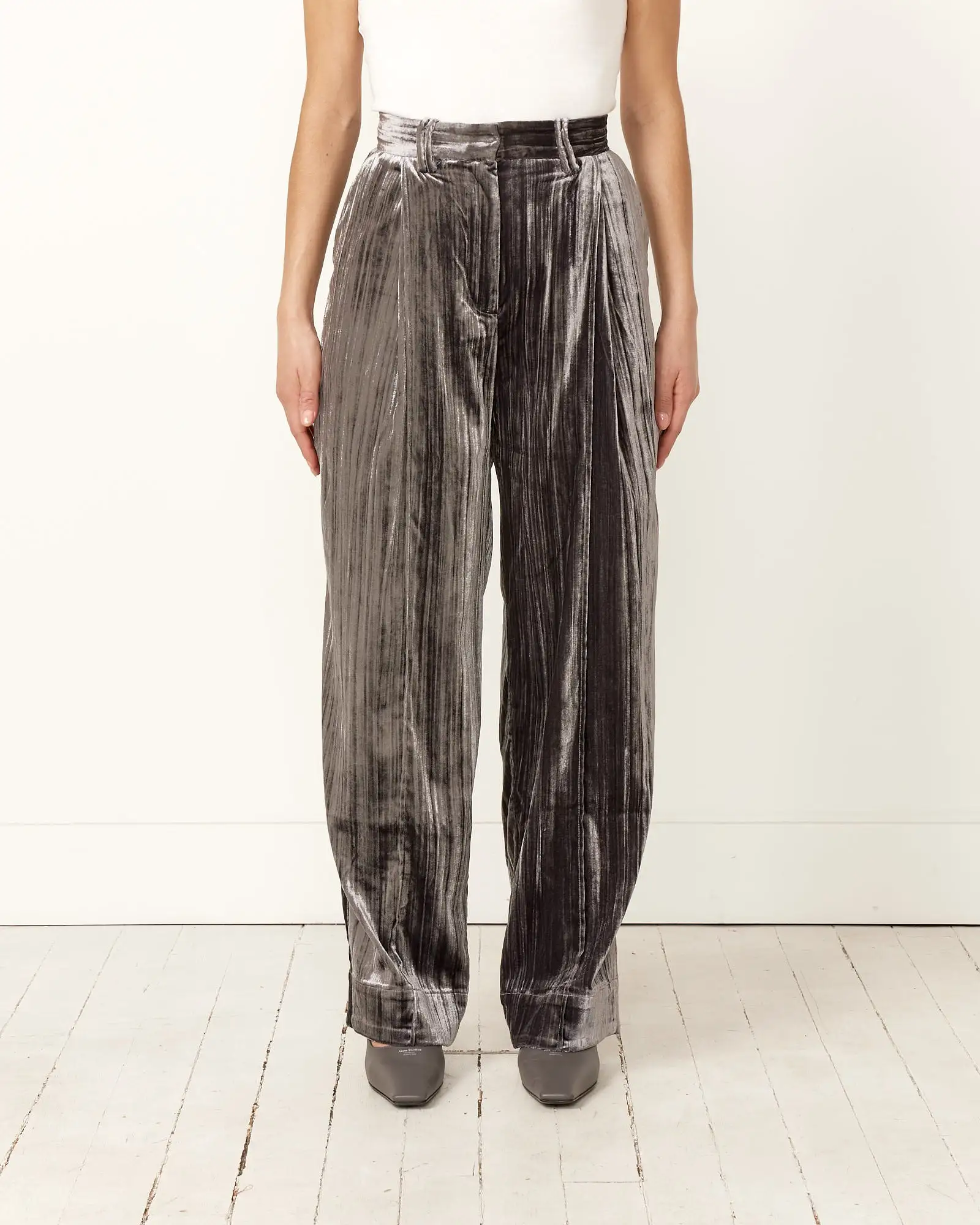 Stripe Velvet Relaxed Pleated Pant