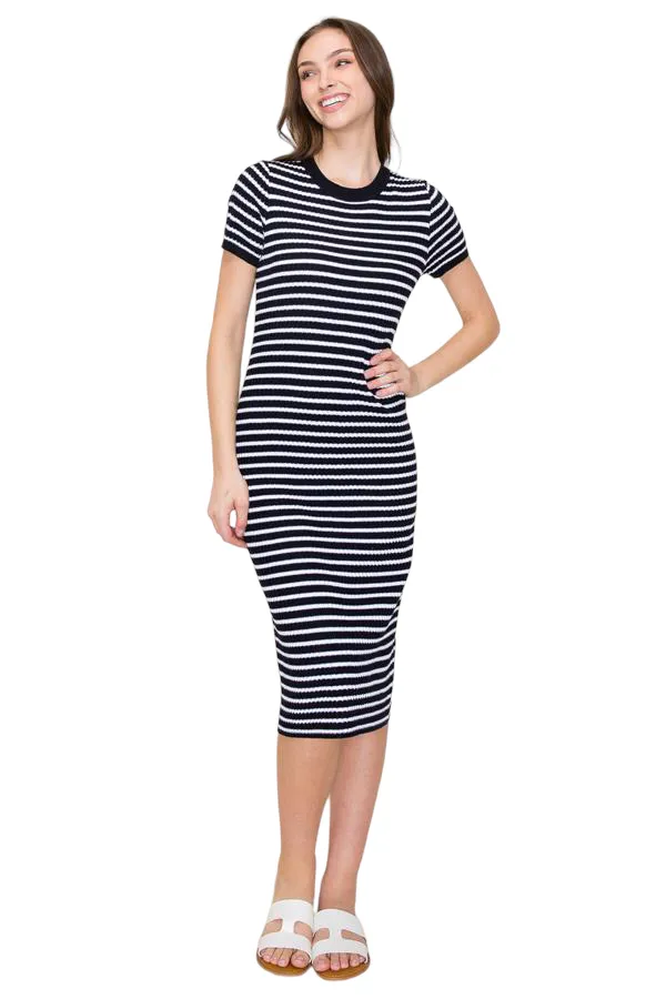 TEXTURED STRIPED MIDI SWEATER DRESS