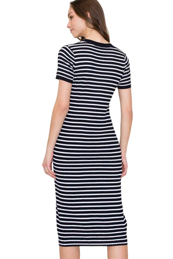 TEXTURED STRIPED MIDI SWEATER DRESS