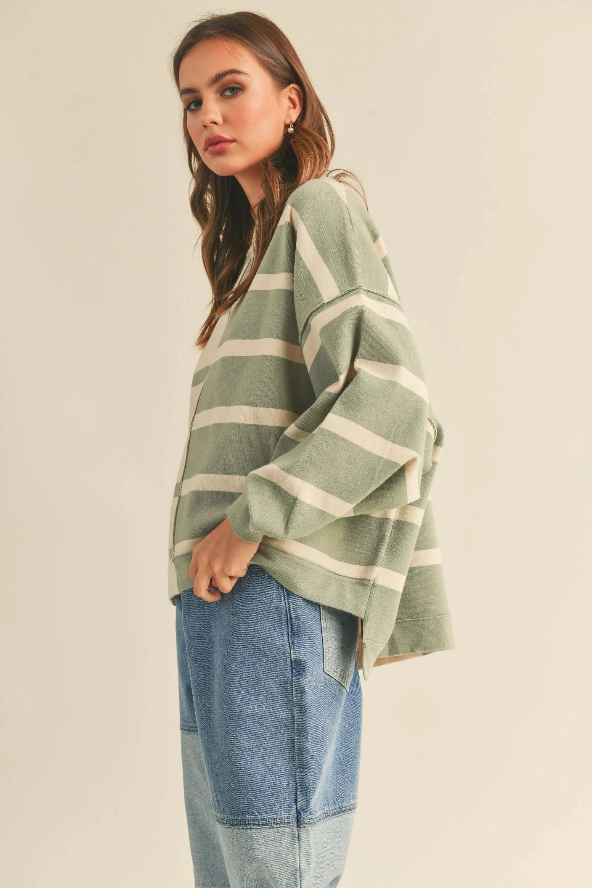 The Lionel Striped Sweater in Sage + Cream