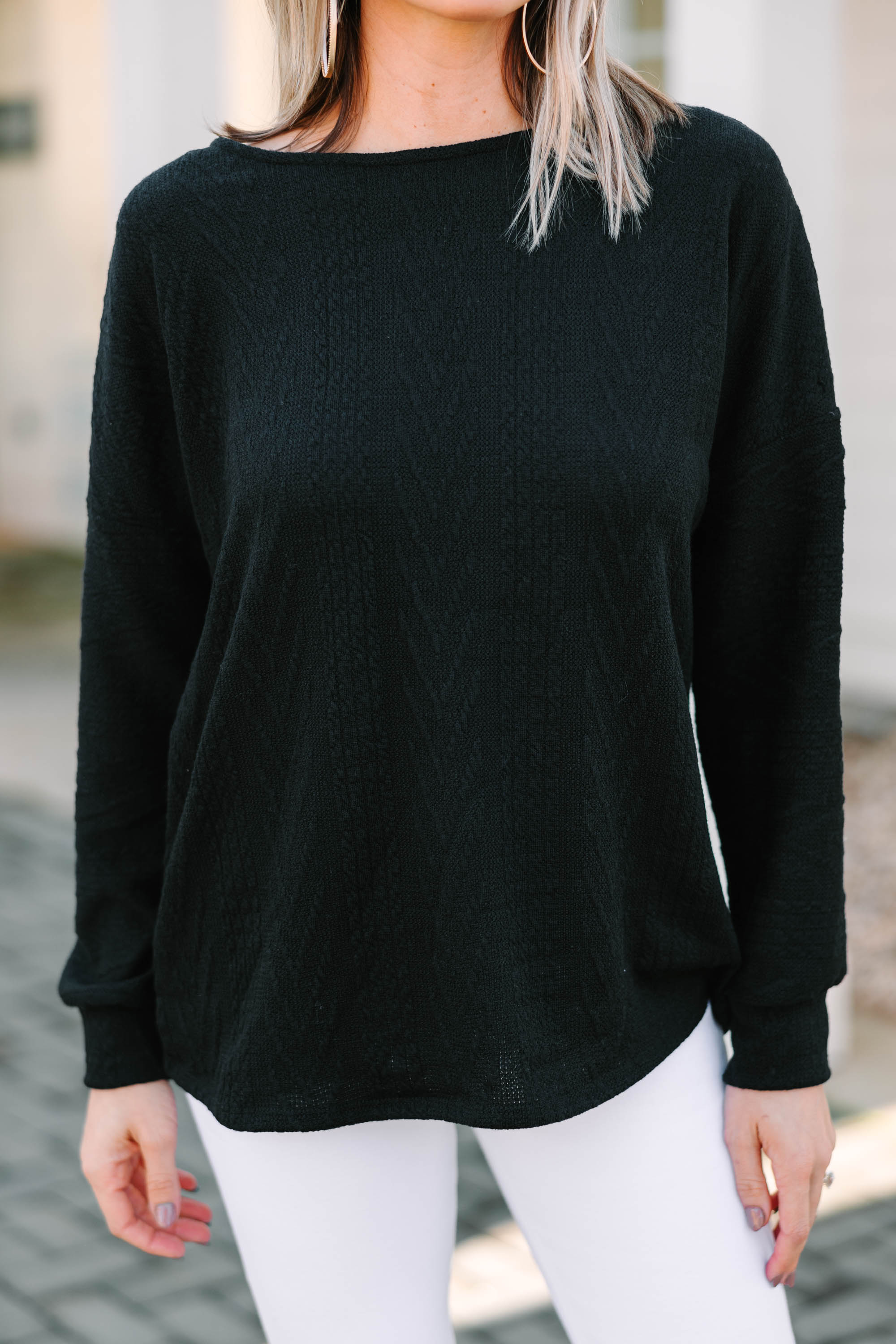 The Slouchy Black Cable Knit Top