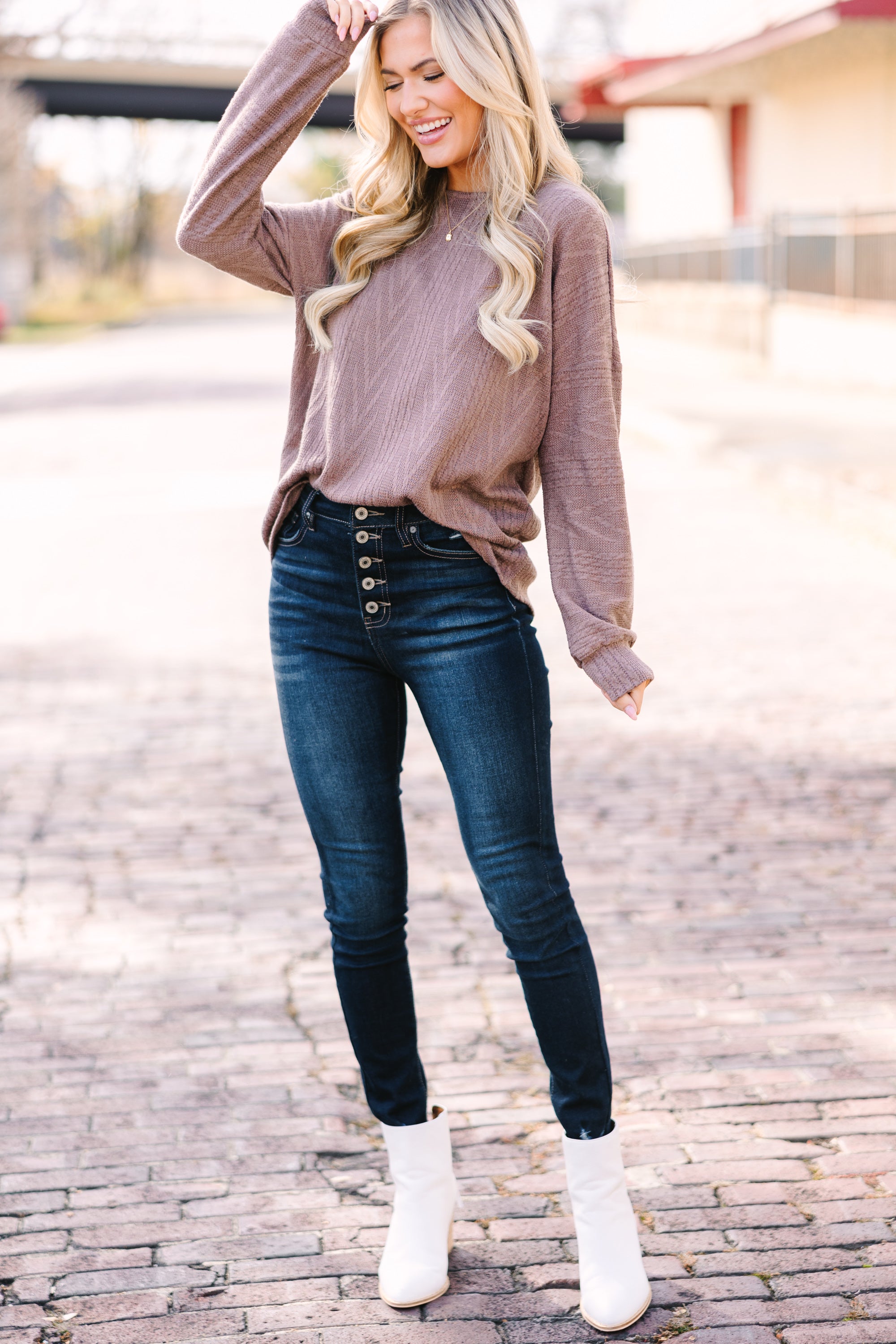 The Slouchy Mushroom Brown Cable Knit Top