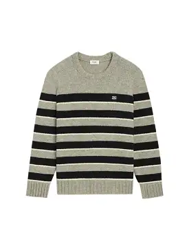 TRIOMPHE CREW NECK SWEATER IN LIGHT GRAY / BLACK STRIPED WOOL