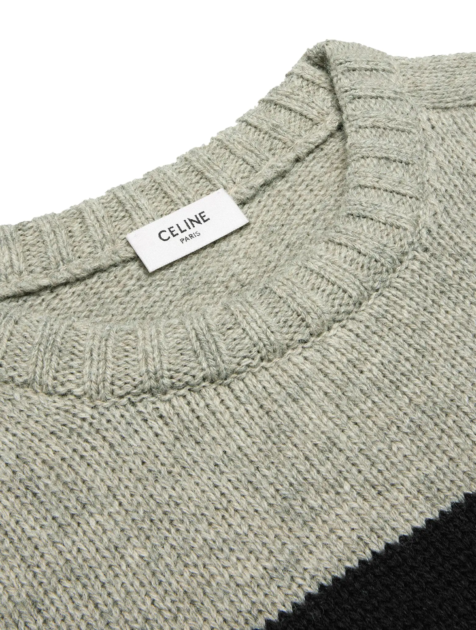 TRIOMPHE CREW NECK SWEATER IN LIGHT GRAY / BLACK STRIPED WOOL