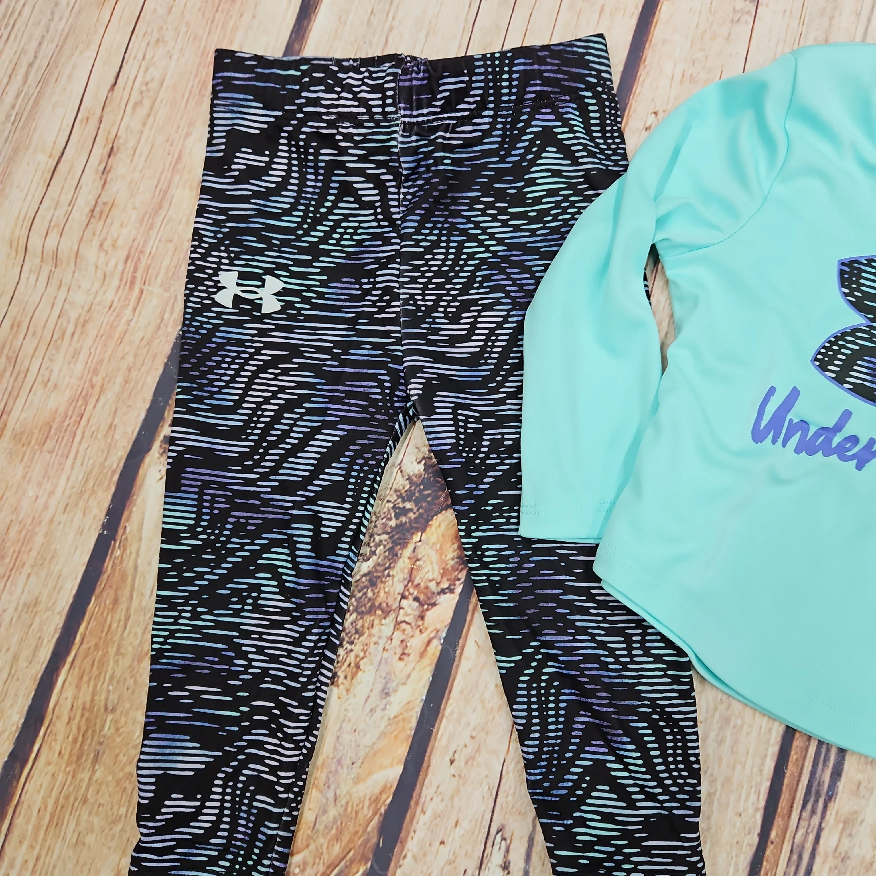 UA GIRLS WRAPPED DASH BIG LOGO LONG SLEEVES LEGGING SET NEO TURQUOISE 471