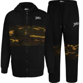 Uptheir Helston Camouflage Panel Hoody & Jogger Tracksuit Set - Black