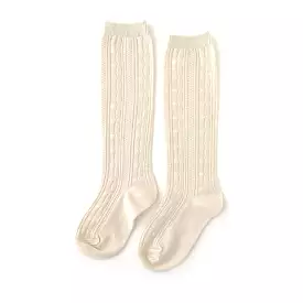 Vanilla Cream Cable Knit Knee Socks