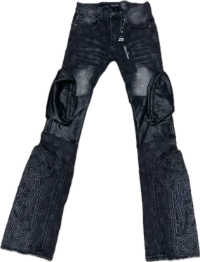 VICIOUS DENIM MONOGRAM STACK JEANS-VC277 BLACK MONOGRAM