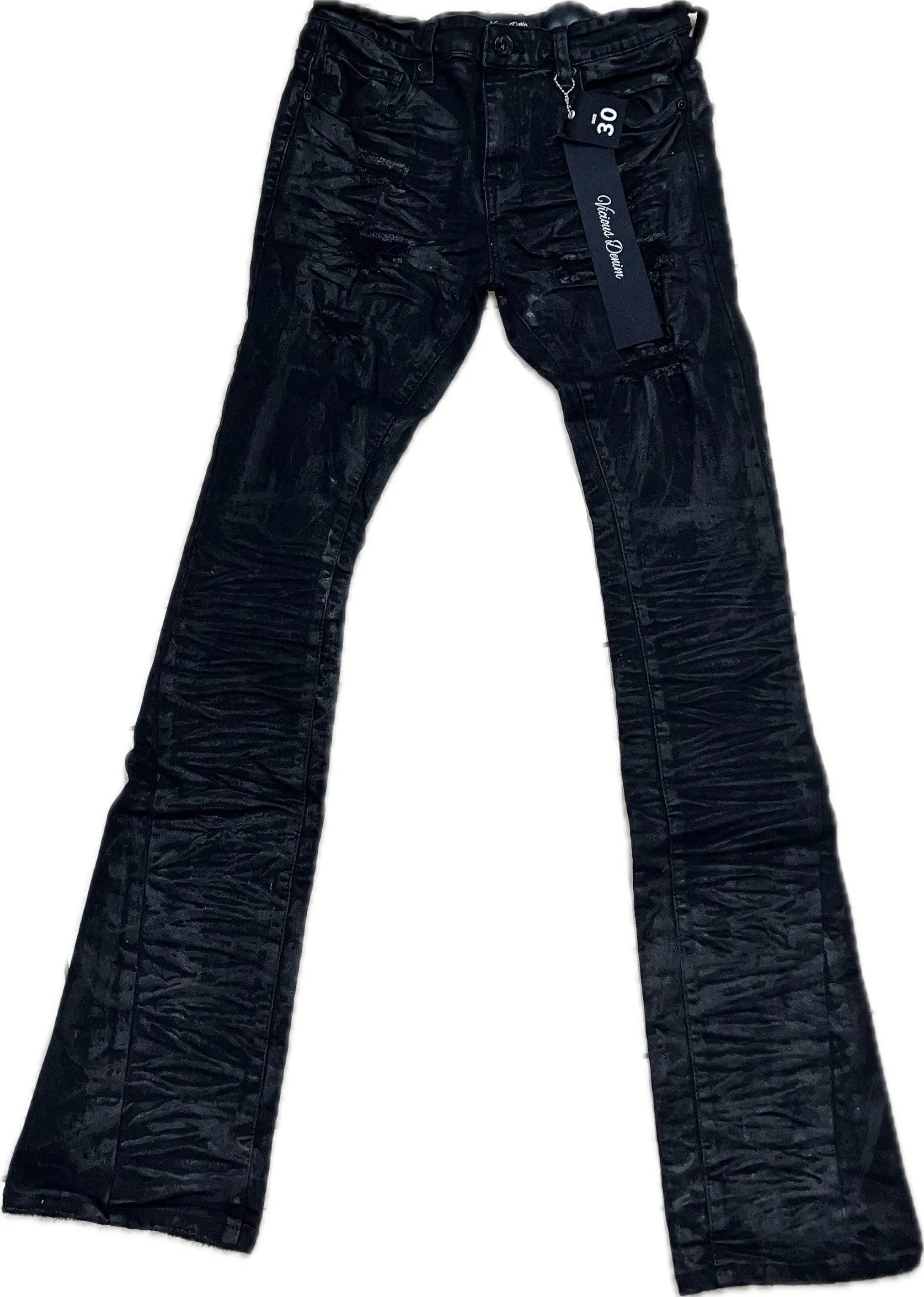 VICIOUS DENIM WAXED BLACK STACK JEANS-VC555 BLACK