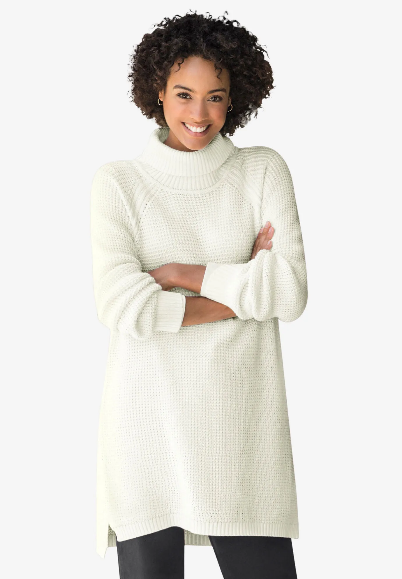 Waffle Knit Turtleneck Sweater