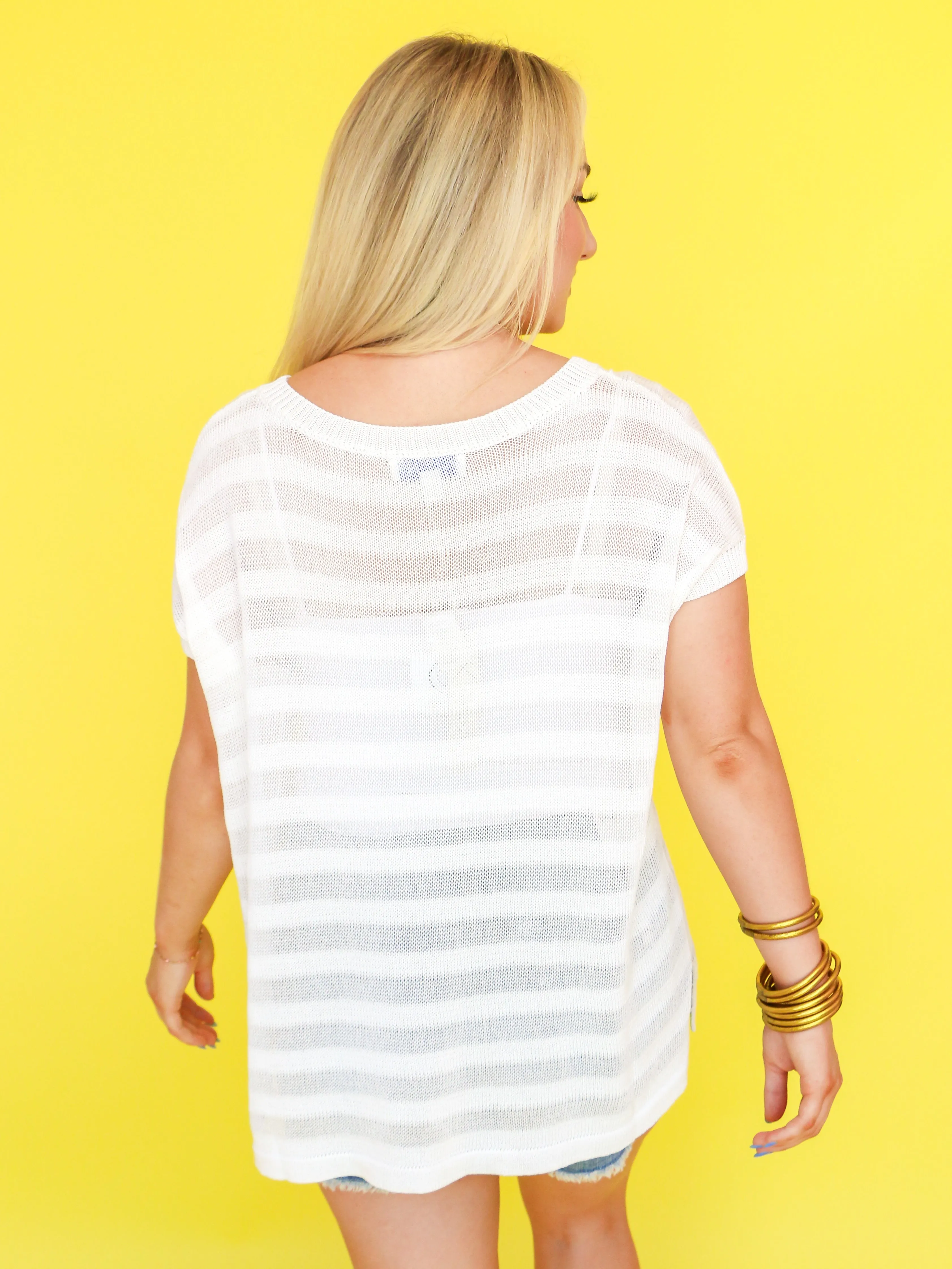 White Drop Shoulder Sheer Sweater