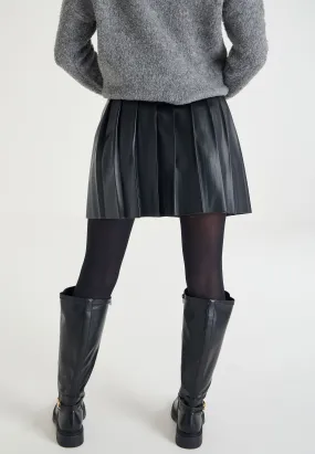 Womens Black Pleated PU Mini Kilt Skirt