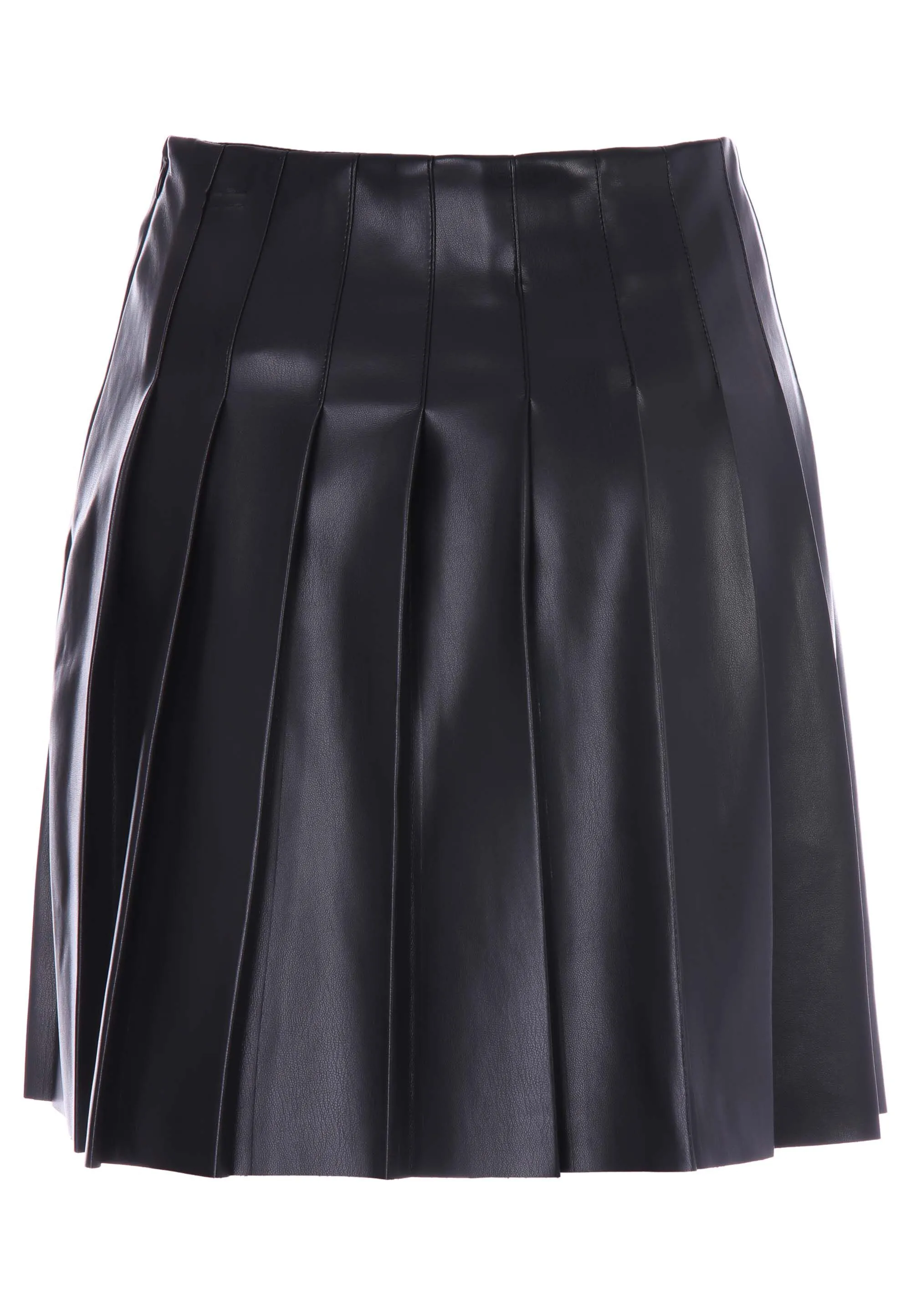 Womens Black Pleated PU Mini Kilt Skirt