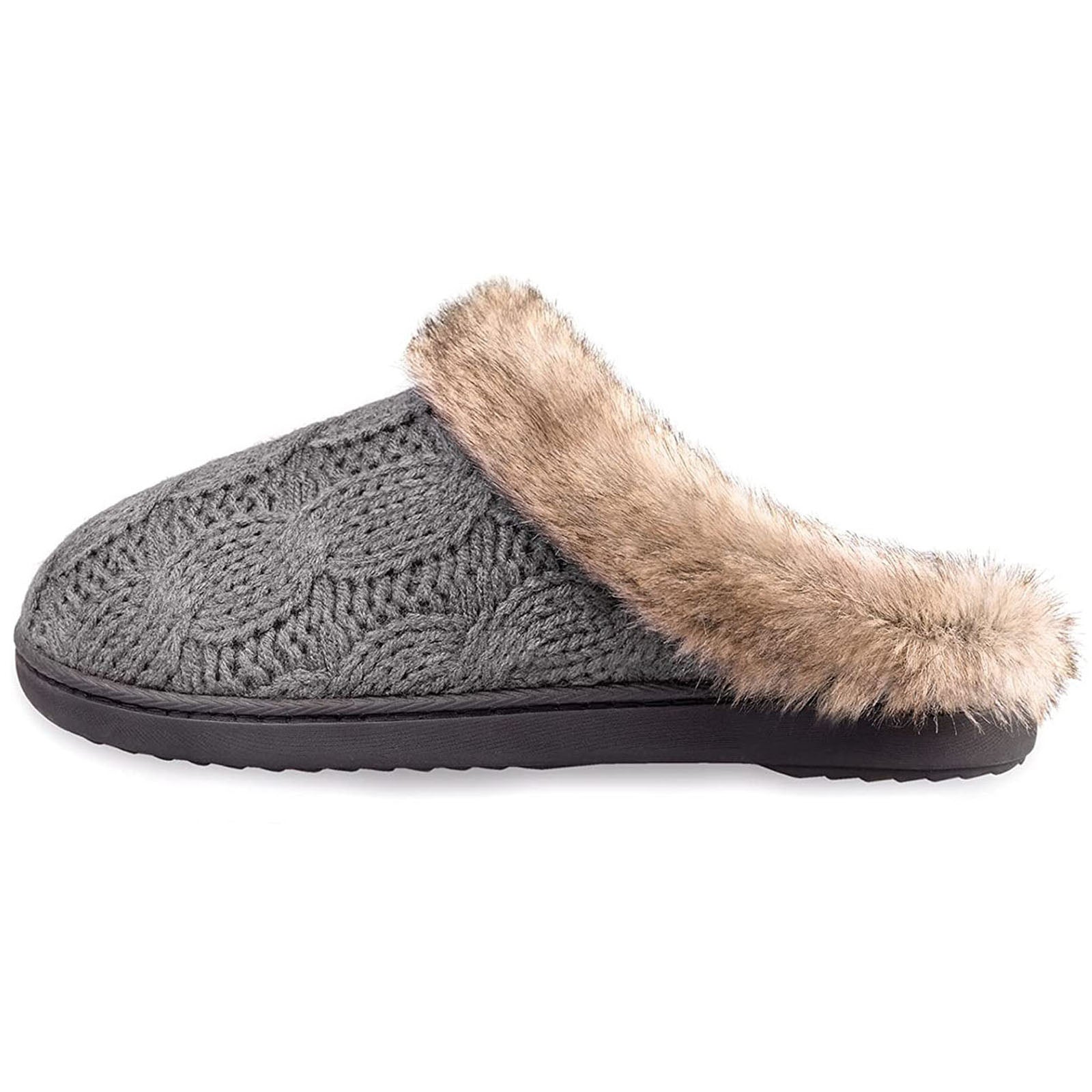 Women's Cable Knit Faux Fur Collar Slipper