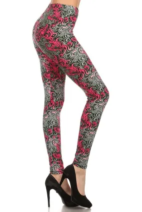 Womens Paisley Leggings | Pink Paisley Leggings | Yoga Pants | Footless Tights | Elastic No-Roll Waistband