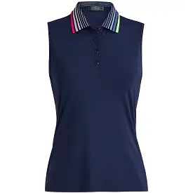 Womens Pleated Contrast Collar Sleeveless Polo Twilight - AW23