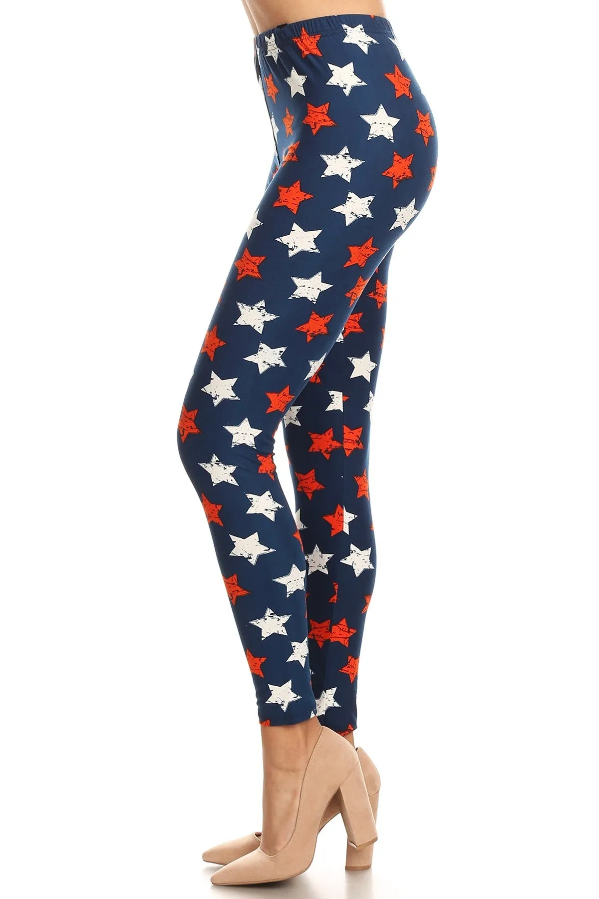 Women's Plus 4th of July Stars Distressed Pattern Printed Leggings