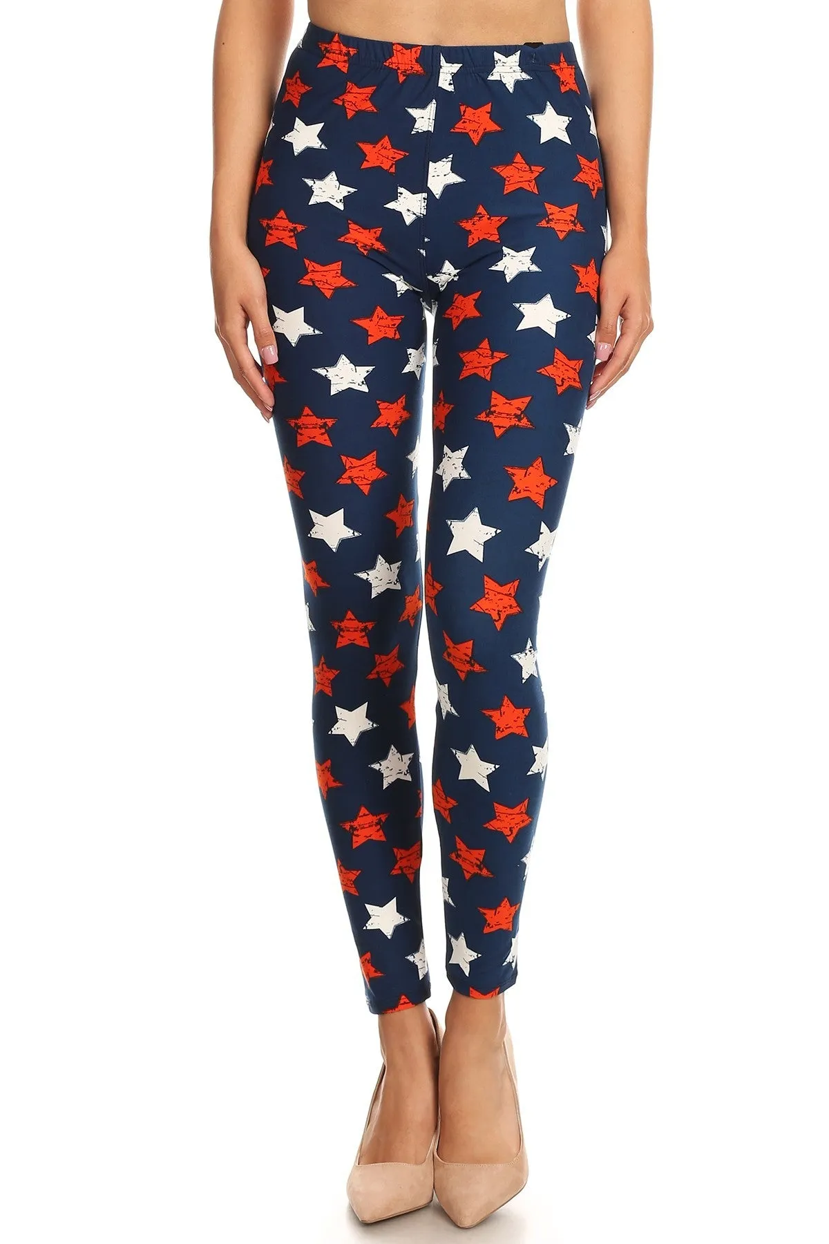 Women's Plus 4th of July Stars Distressed Pattern Printed Leggings